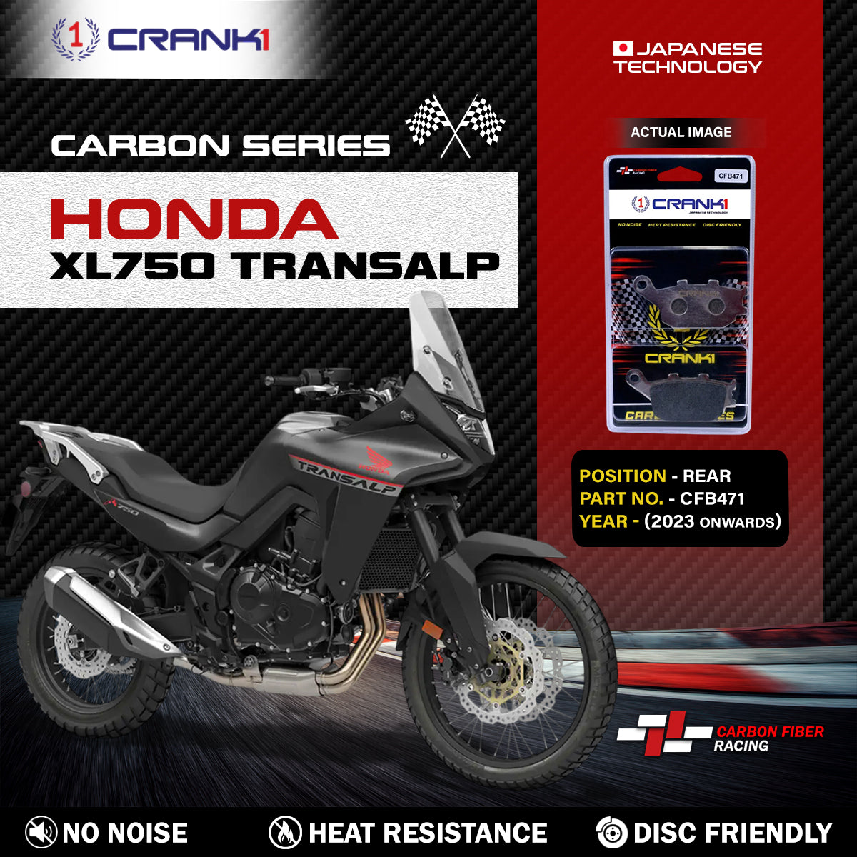 Carbon Brake Pads For Honda XL750 Transalp (2023 Onwards) - Rear - CFB471