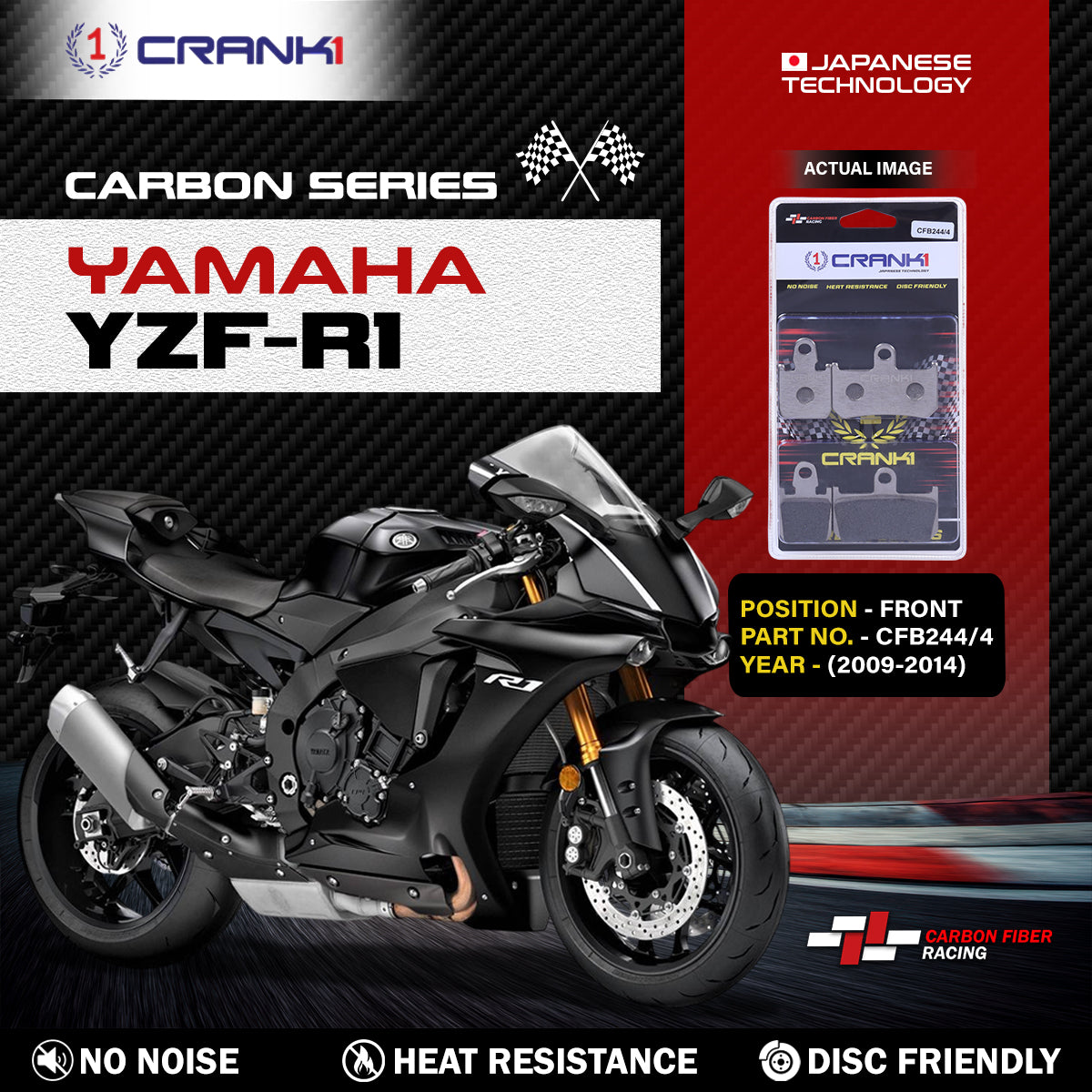 Carbon Brake Pads For Yamaha YZF-R1 (2009-2014) - Front - CFB244/4 - 2 Sets