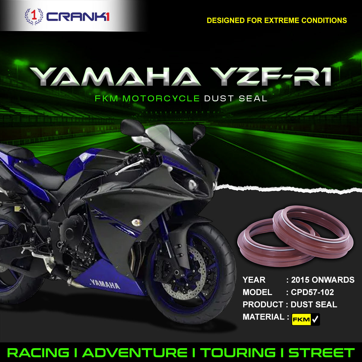 Fork Dust Seals Pair For Yamaha YZF-R1 (2015 Onwards) - CPD57-102