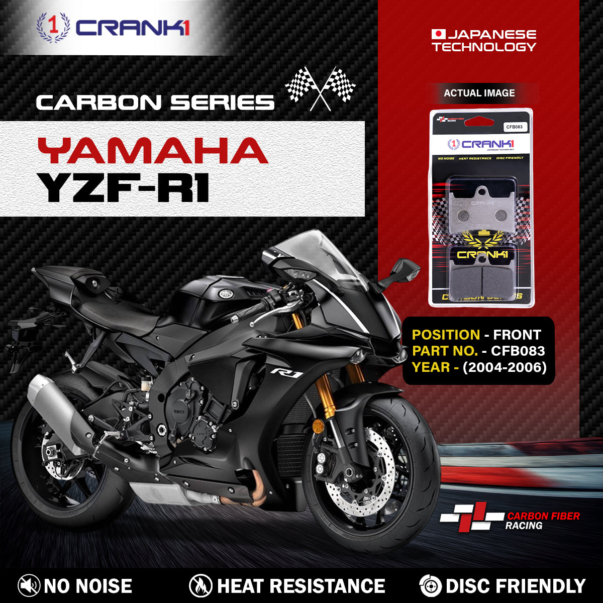 Carbon Brake Pads For Yamaha YZF-R1 (2004-2006) - Front - CFB083 - 2 Sets