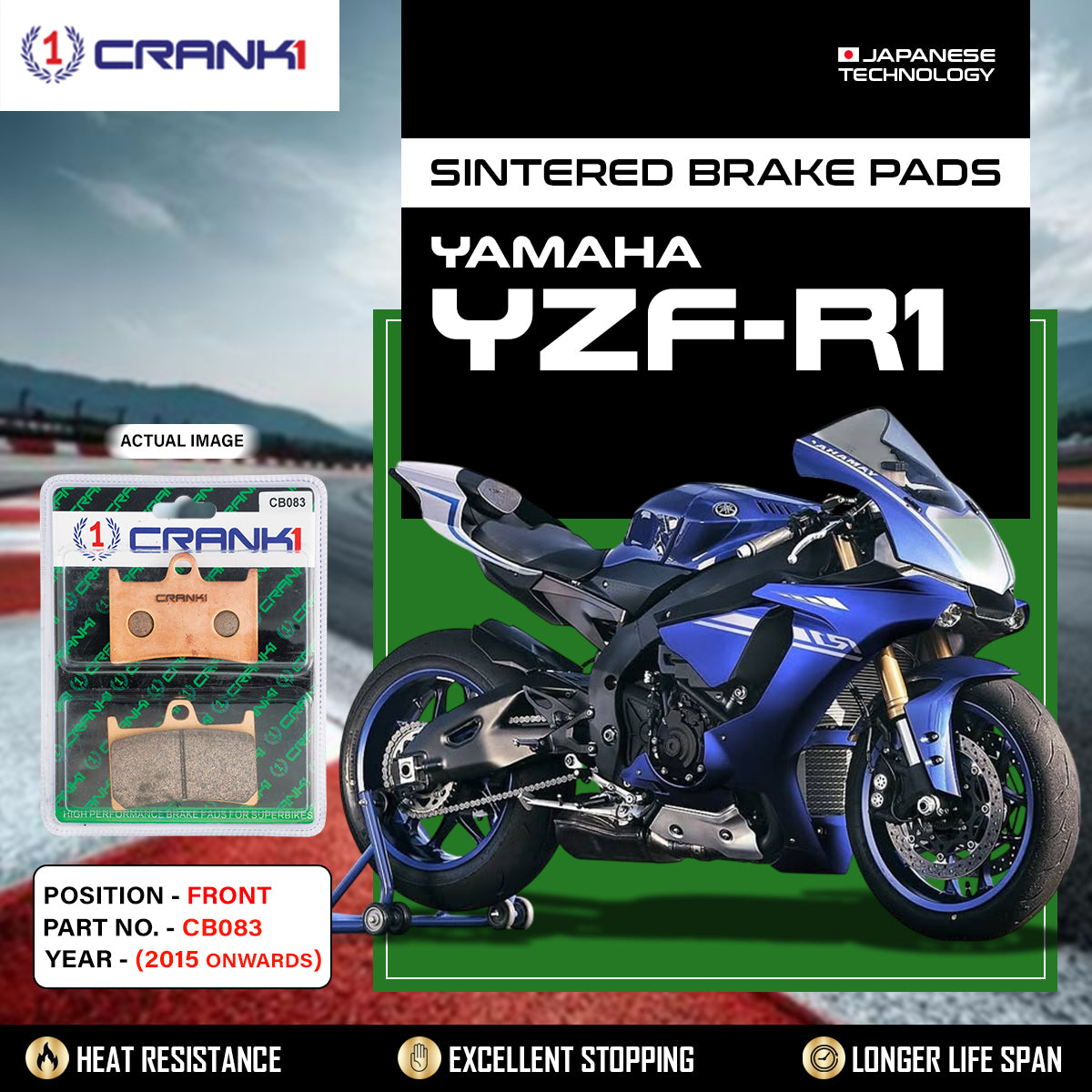 Sintered Brake Pads For Yamaha YZF-R1 (2015 Onwards) - Front - CB083 - 2 Sets