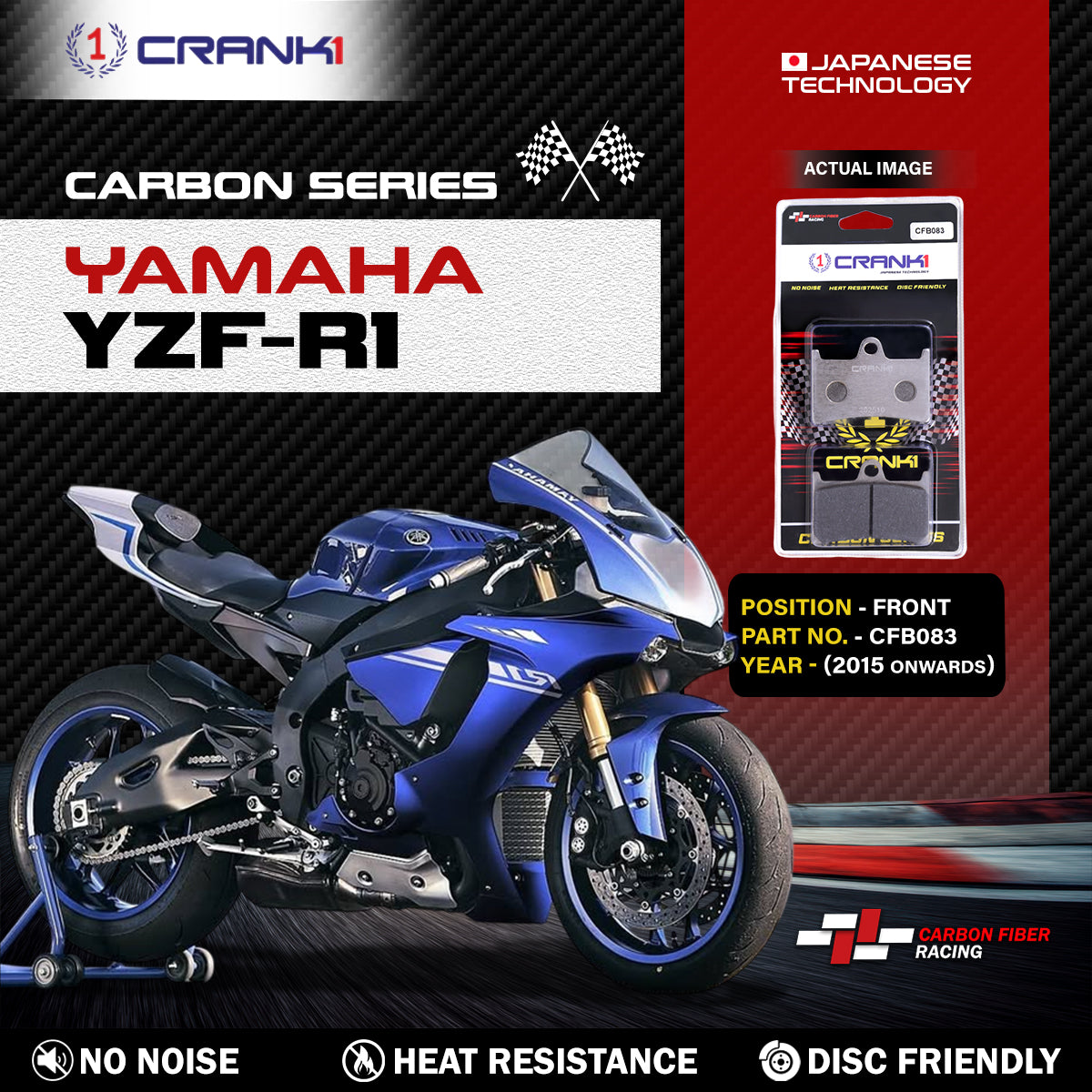 Carbon Brake Pads For Yamaha YZF-R1 (2015 Onwards) - Front - CFB083 - 2 Sets