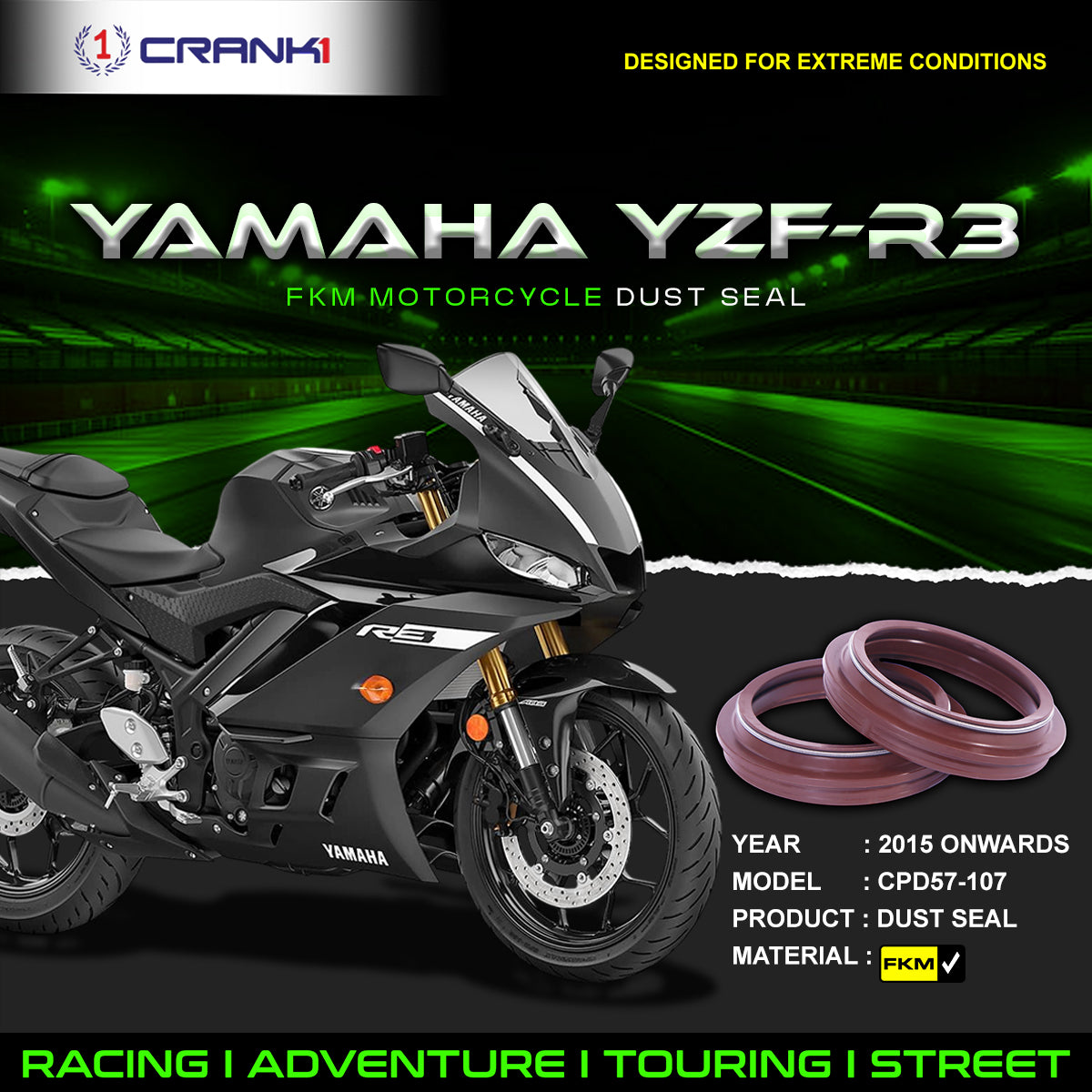 Fork Dust Seals Pair For Yamaha YZF-R3 (2015 Onwards) - CPD57-107