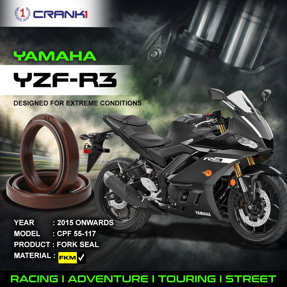 Fork Oil Seals Pair For Yamaha YZF-R3 (2015 Onwards) - CPF55-117
