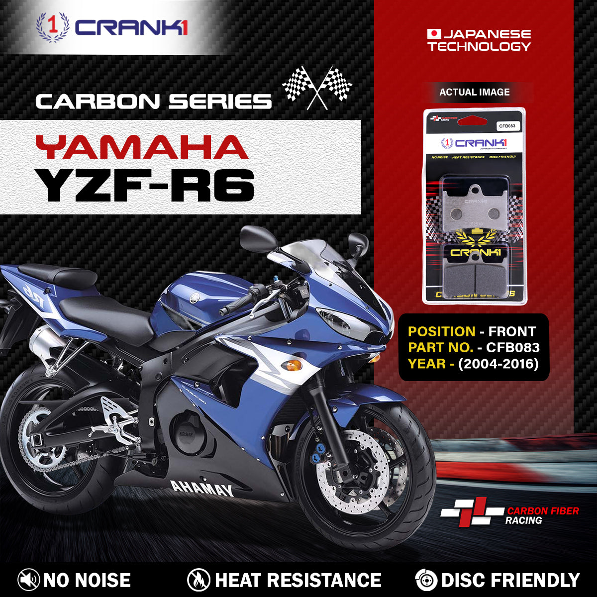 Carbon Brake Pads For Yamaha YZF-R6 (2004-2016) - Front - CFB083 - 2 Sets