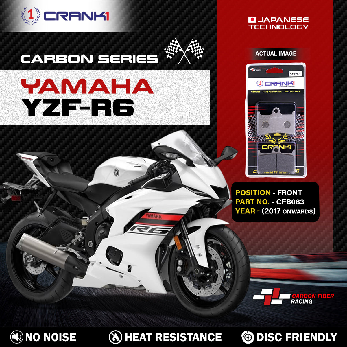 Carbon Brake Pads For Yamaha YZF-R6 (2017 Onwards) - Front - CFB083 - 2 Sets