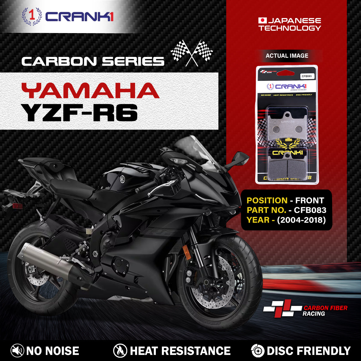 Carbon Brake Pads For Yamaha YZF-R6 (2004-2018) - Front - CFB083 - 2 Sets