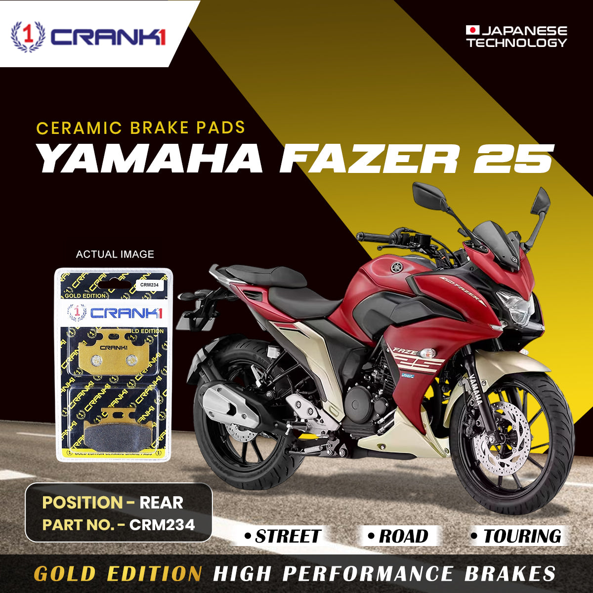 Ceramic Brake Pads For Yamaha Fazer 25 - Rear - CRM234