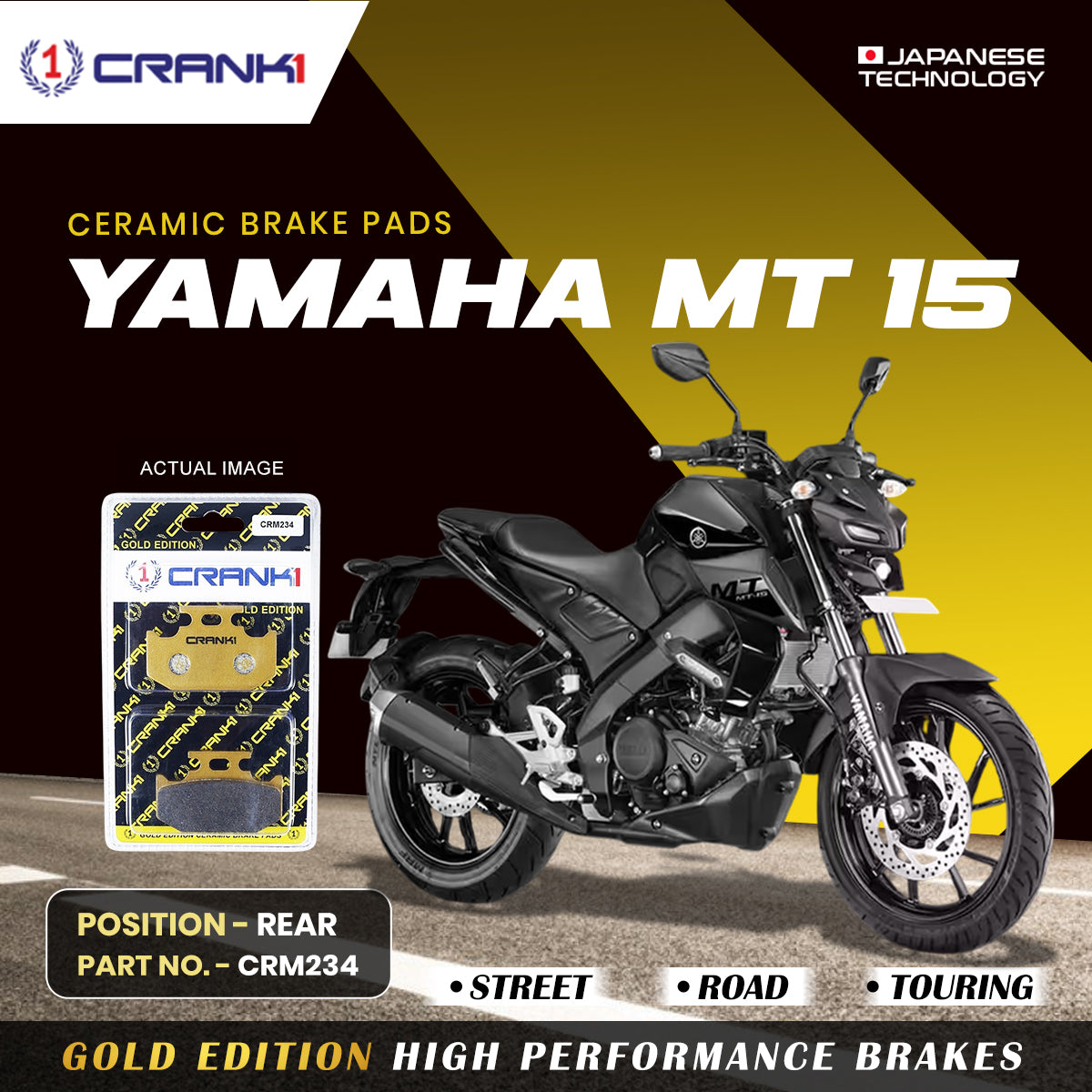 Ceramic Brake Pads For Yamaha MT-15 - Rear - CRM234