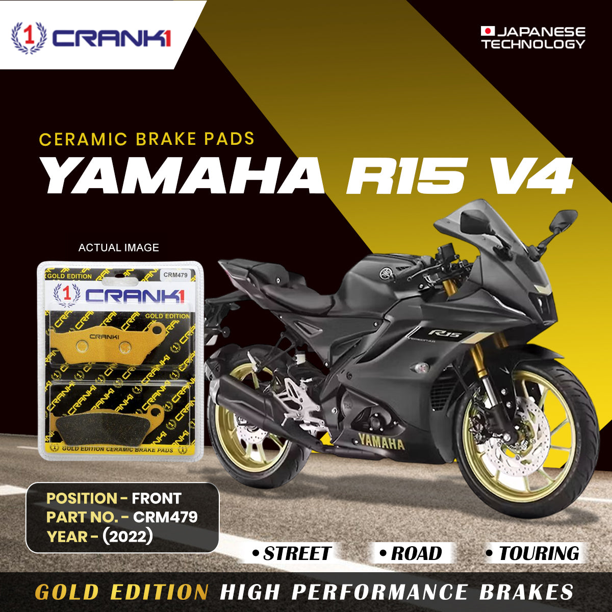 Ceramic Brake Pads For Yamaha R15 V4 (2022) - Front - CRM479