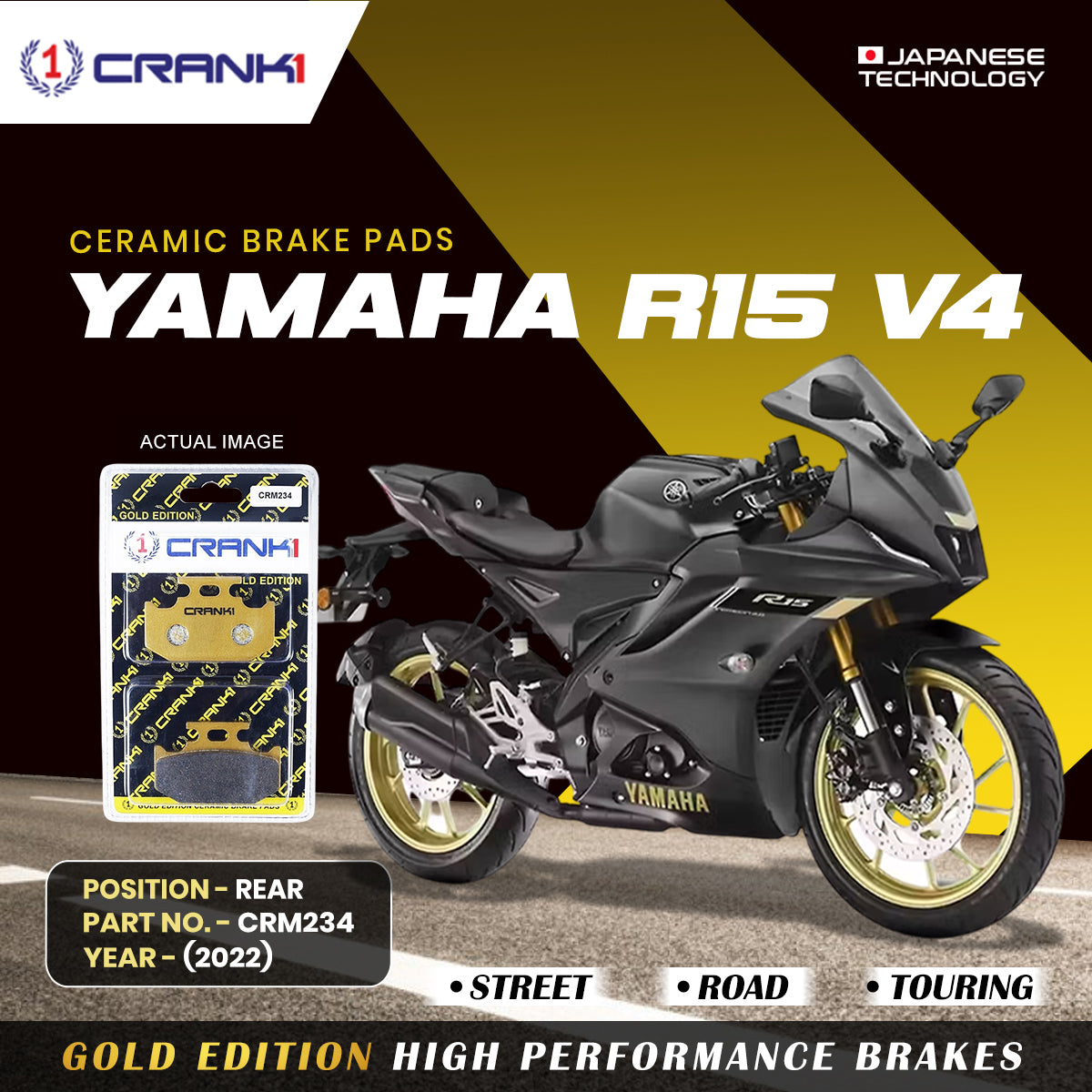 Ceramic Brake Pads For Yamaha R15 V4 (2022) - Rear - CRM234