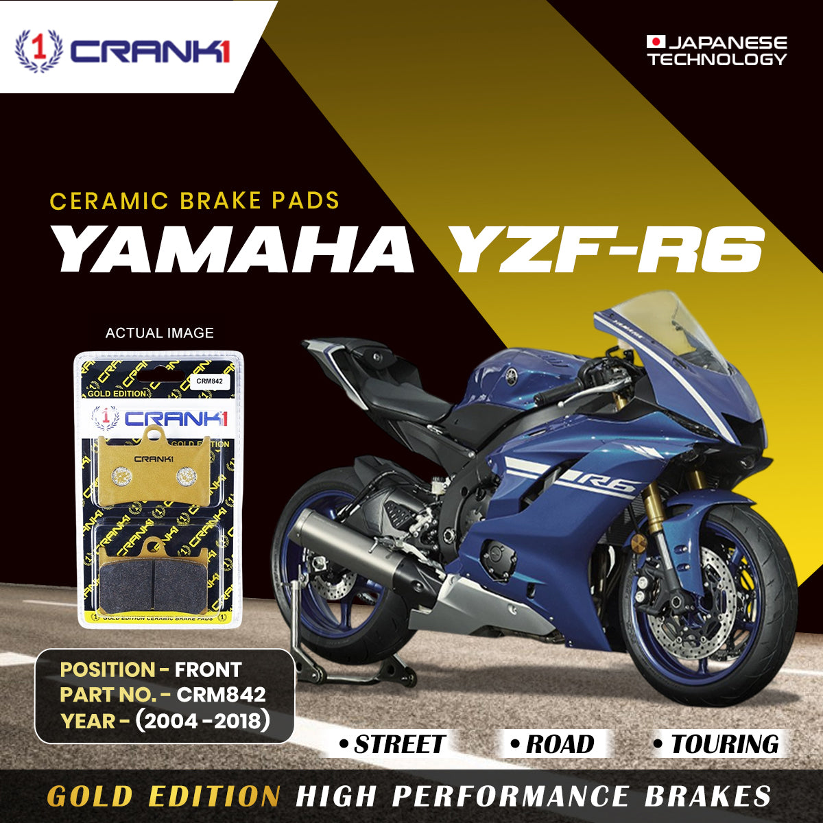 Ceramic Brake Pads For Yamaha YZF-R6 (2004-2018) - Front - CRM842 - 2 Sets