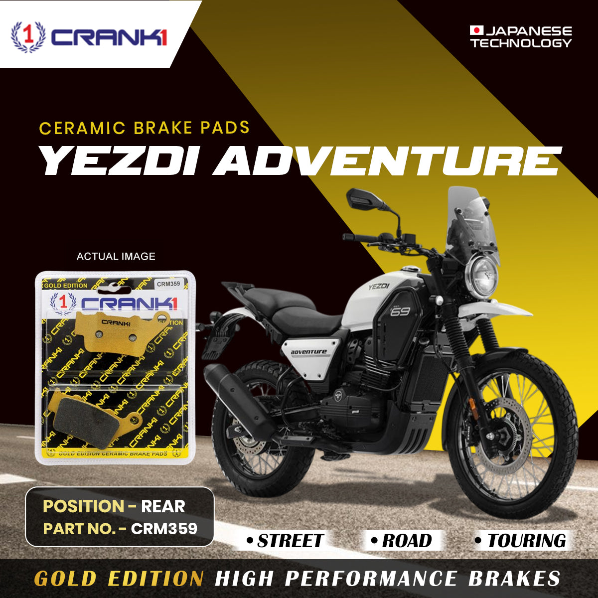 Ceramic Brake Pads For Yezdi Adventure - Rear - CRM359