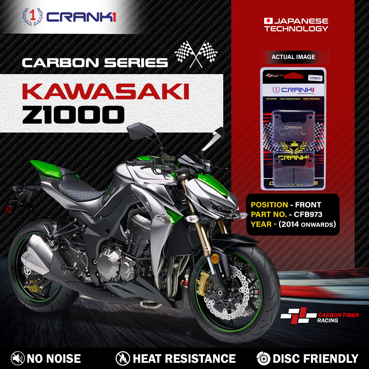 Carbon Brake Pads For Kawasaki Z1000 (2014 Onwards) - Front - CFB973 - 2 Sets