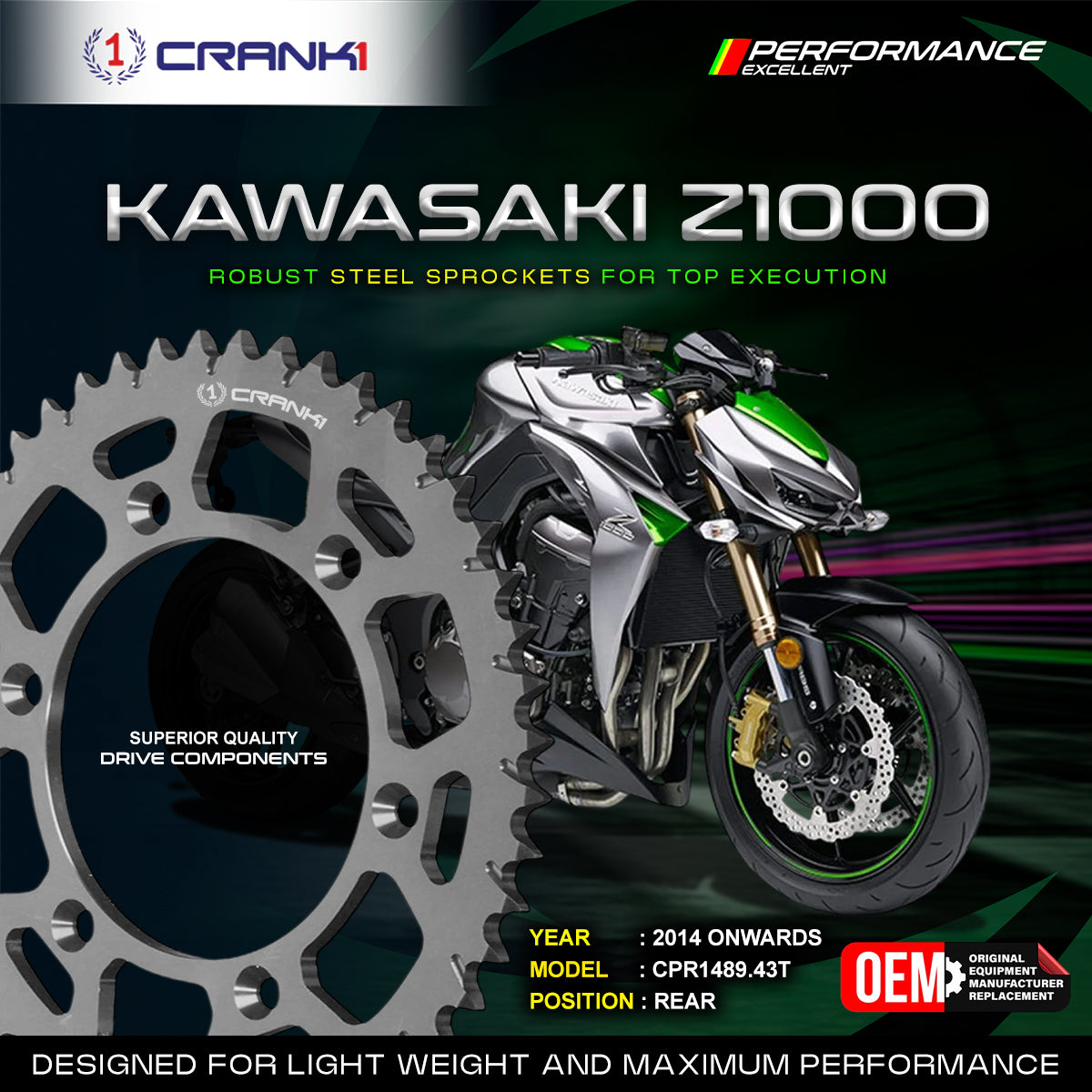 Sprocket For Kawasaki Z1000 (2014 Onwards) - Rear - CPR1489.43T