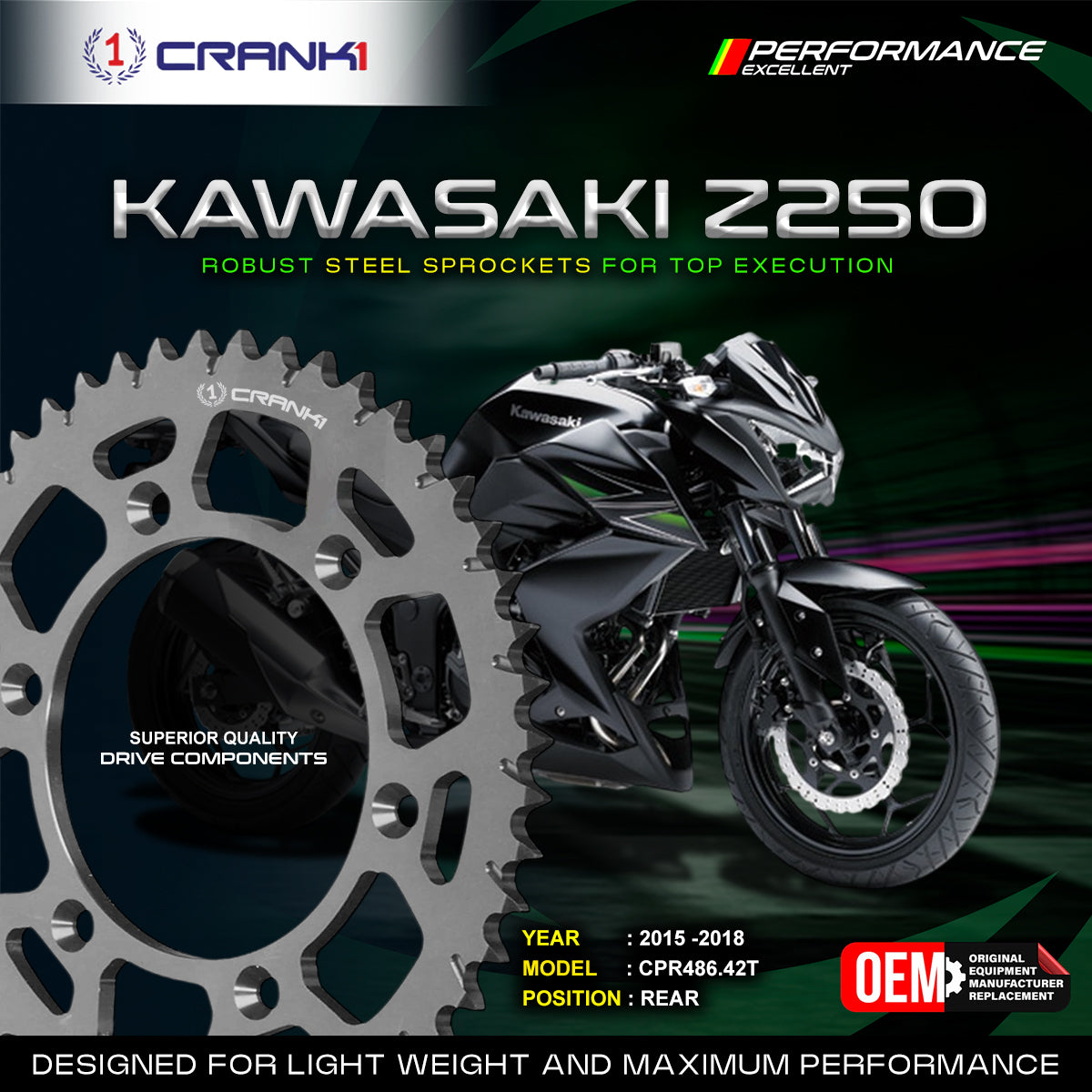 Sprocket For Kawasaki Z250 (2015-2018) - Rear - CPR486.42T