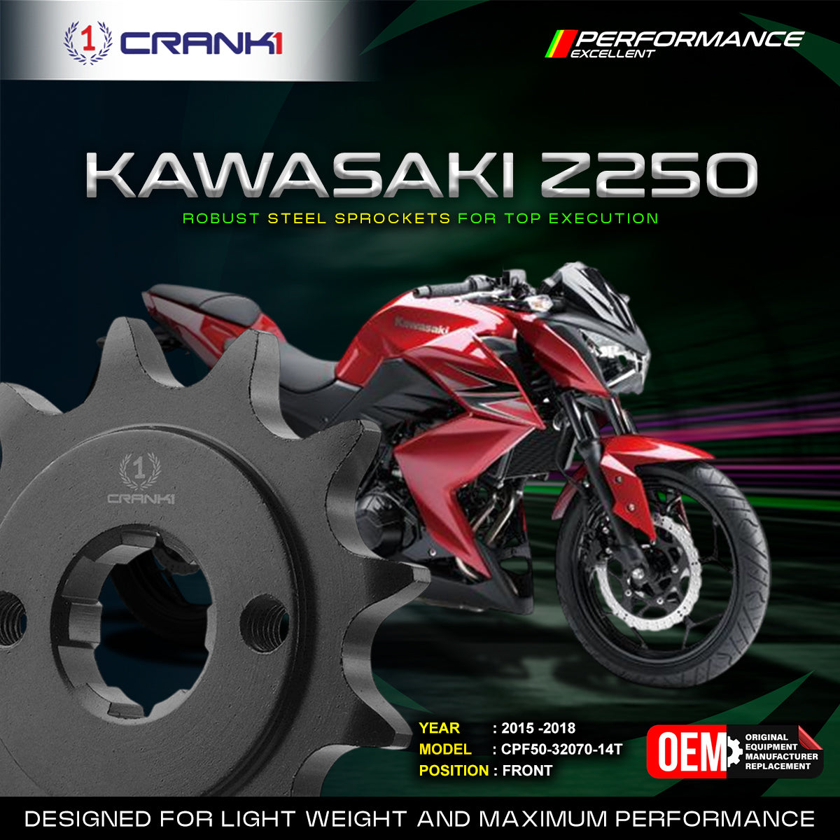 Sprocket For Kawasaki Z250 (2015-2018) - Front - CPF50-32070-14T