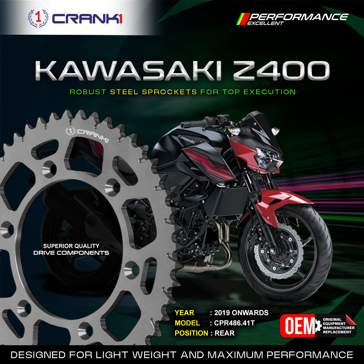 Sprocket For Kawasaki Z400 (2019 Onwards) - Rear - CPR486.41T