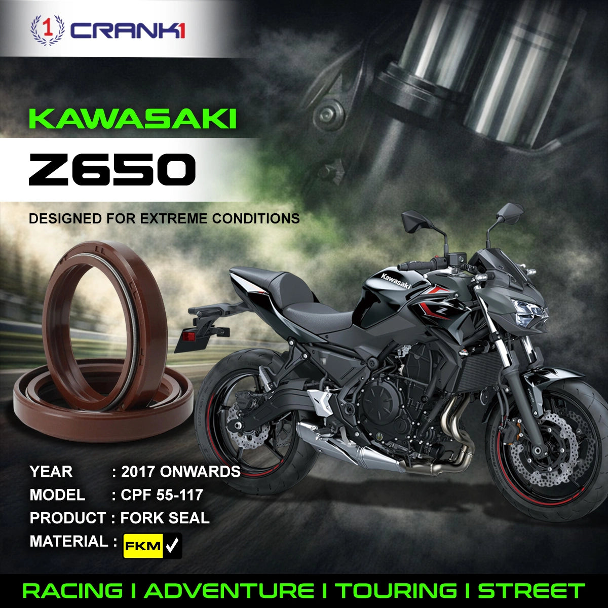 Fork Oil Seals Pair For Kawasaki Z650 (2017 Onwards) - CPF55-117