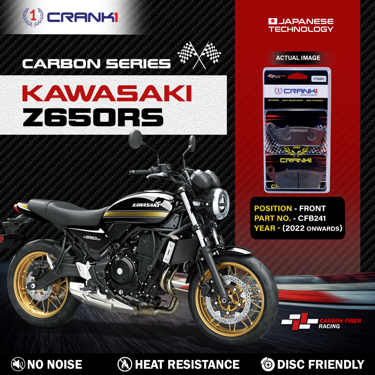 Carbon Brake Pads For Kawasaki Z650RS (2022 Onwards) - Front - CFB241