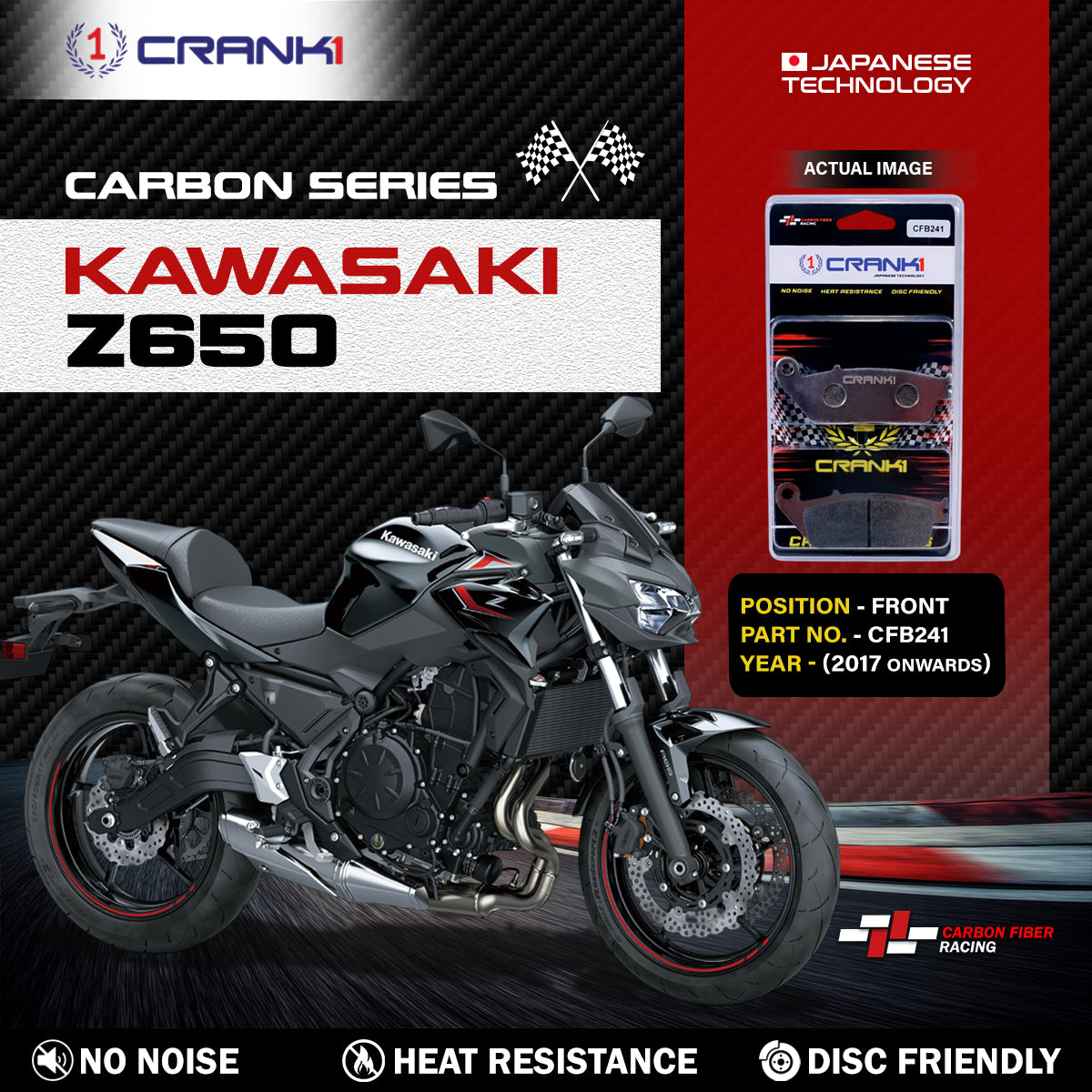 Carbon Brake Pads For Kawasaki Z650 (2017 Onwards) - Front - CFB241 - 2 Sets