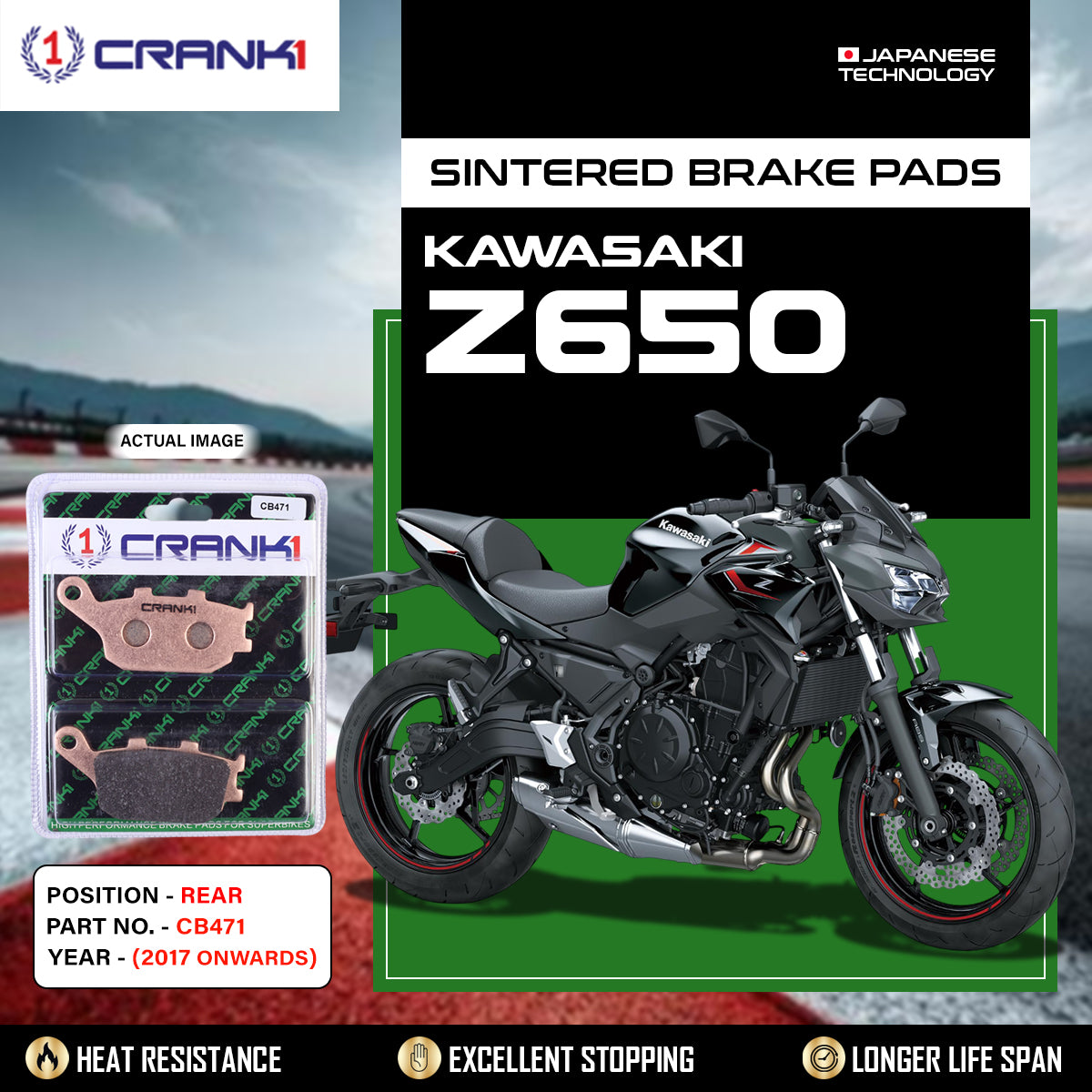 Sintered Brake Pads For Kawasaki Z650 (2017 Onwards) - Rear - CB471 -