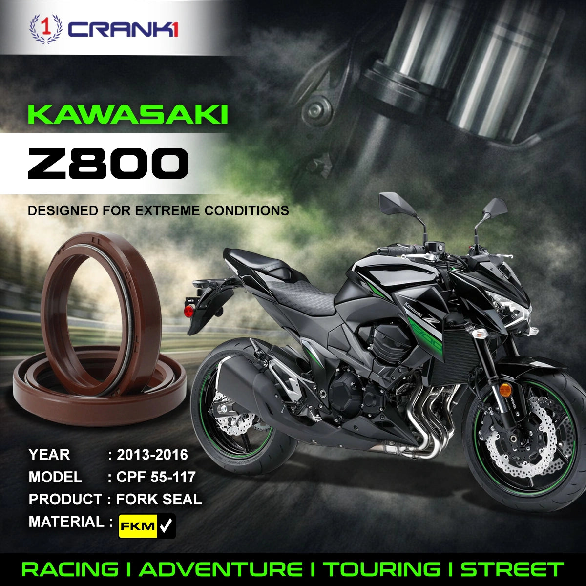 Fork Oil Seals Pair For Kawasaki Z800 (2013-2016) - CPF55-117