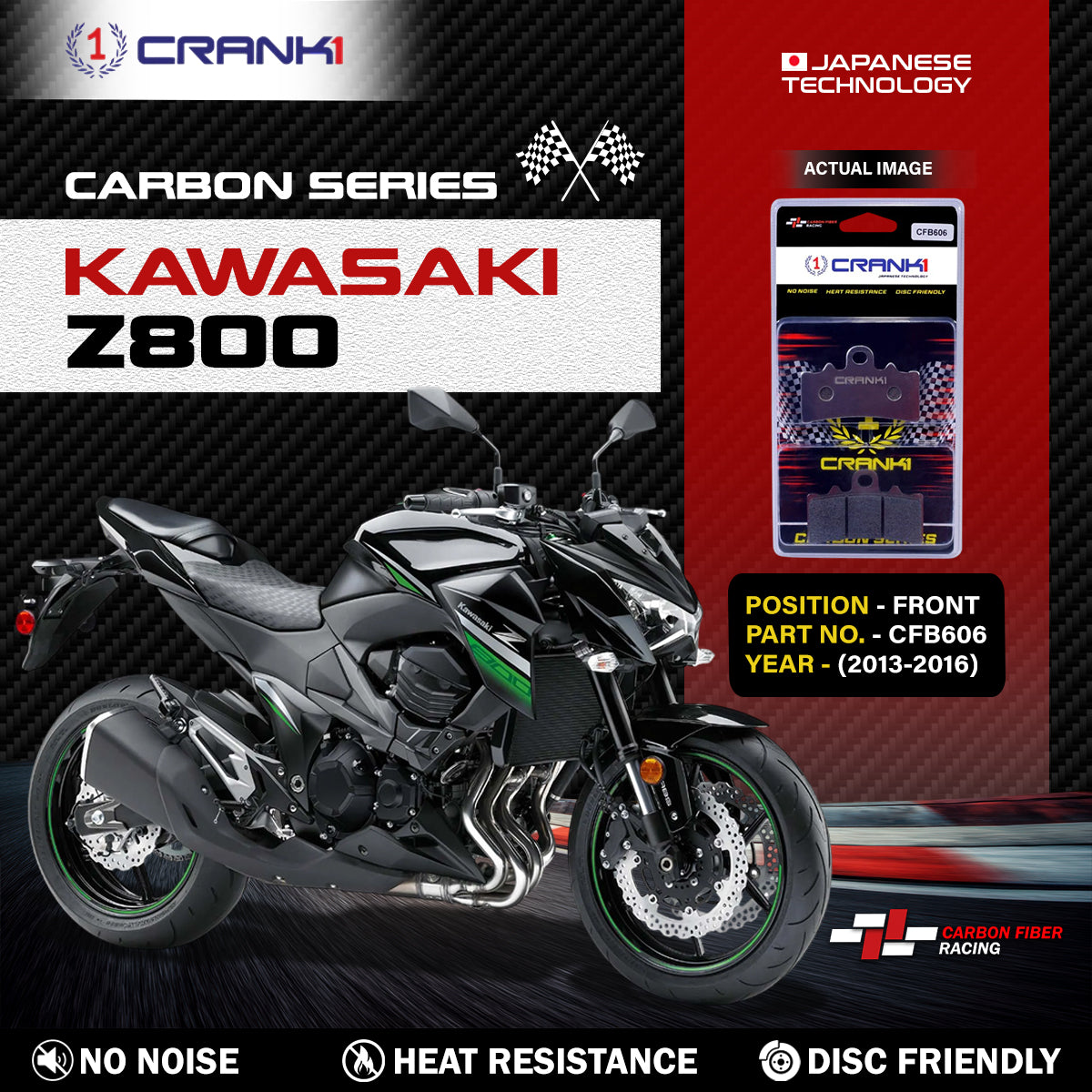 Carbon Brake Pads For Kawasaki Z800 (2013-2016) - Front - CFB606 - 2 Sets