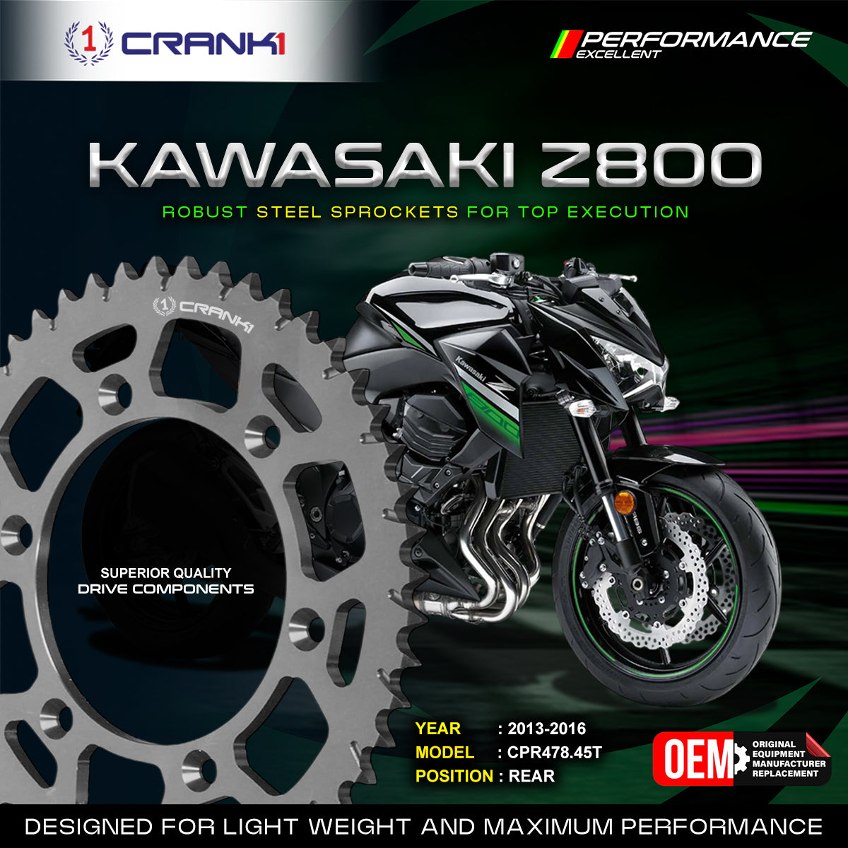 Sprocket For Kawasaki Z800 (2013-2016) - Rear - CPR478.45T