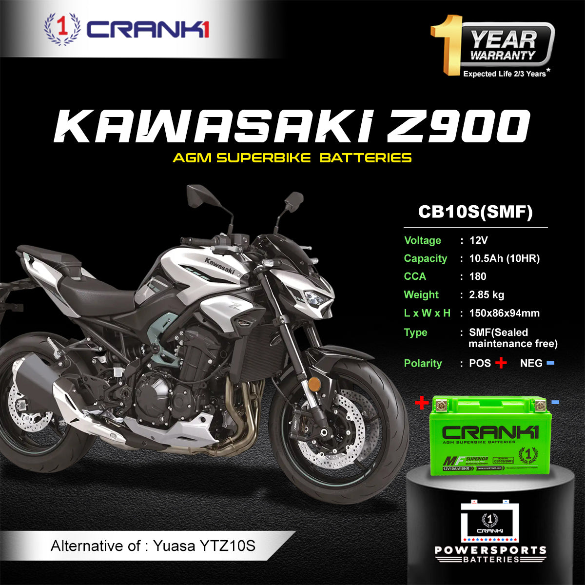 Battery For Kawasaki Z900 (2017-2025) - CB10S - Factory Activated
