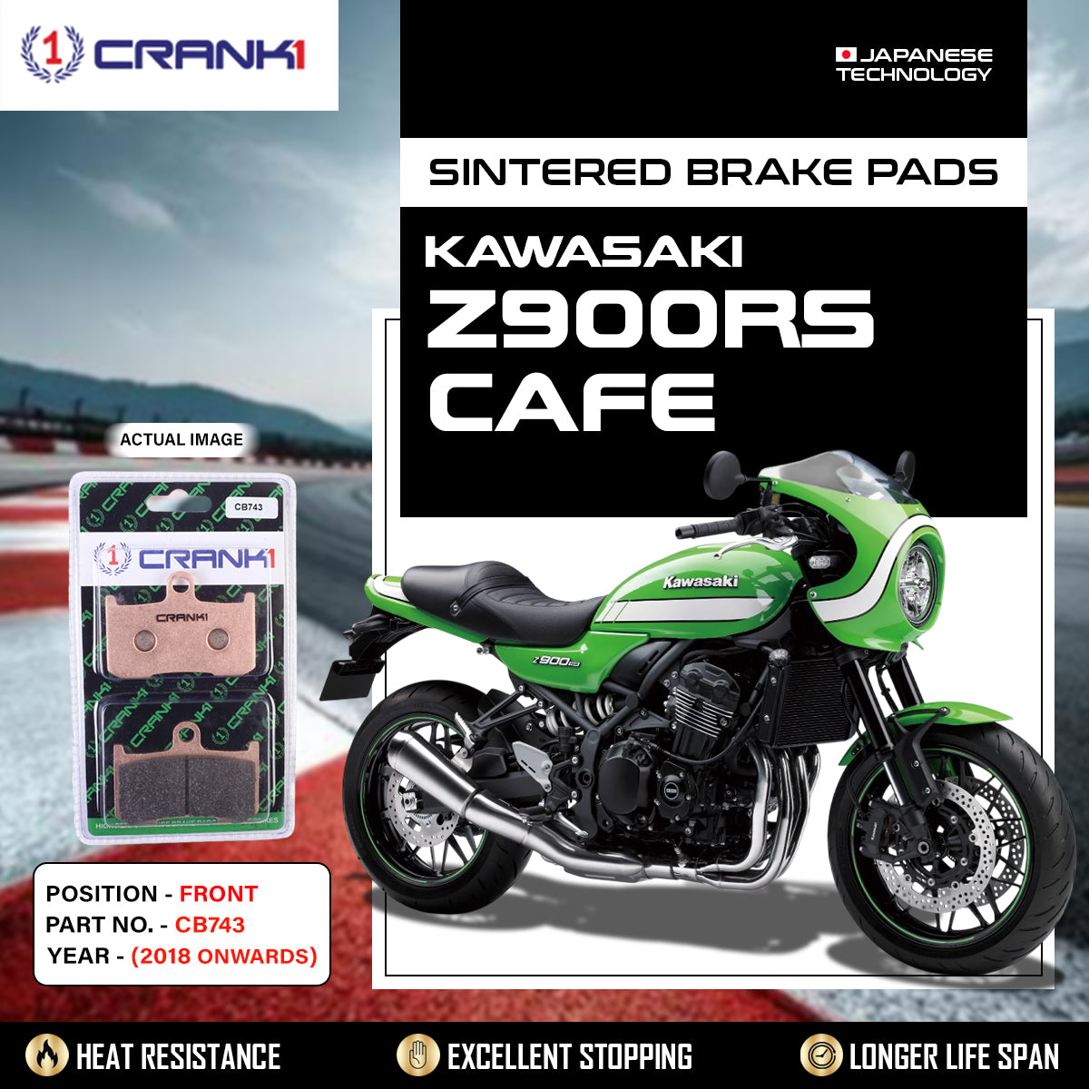 Sintered Brake Pads For Kawasaki Z900RS Cafe (2018 Onwards) - Front - CB743 - 2 Sets Required