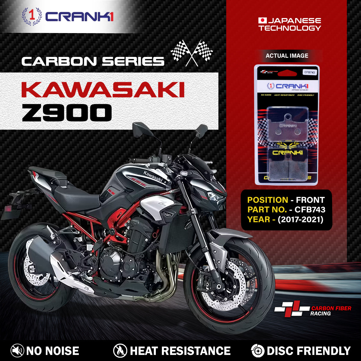 Carbon Brake Pads For Kawasaki Z900 (2017-2021) - Front - CFB743 - 2 Sets