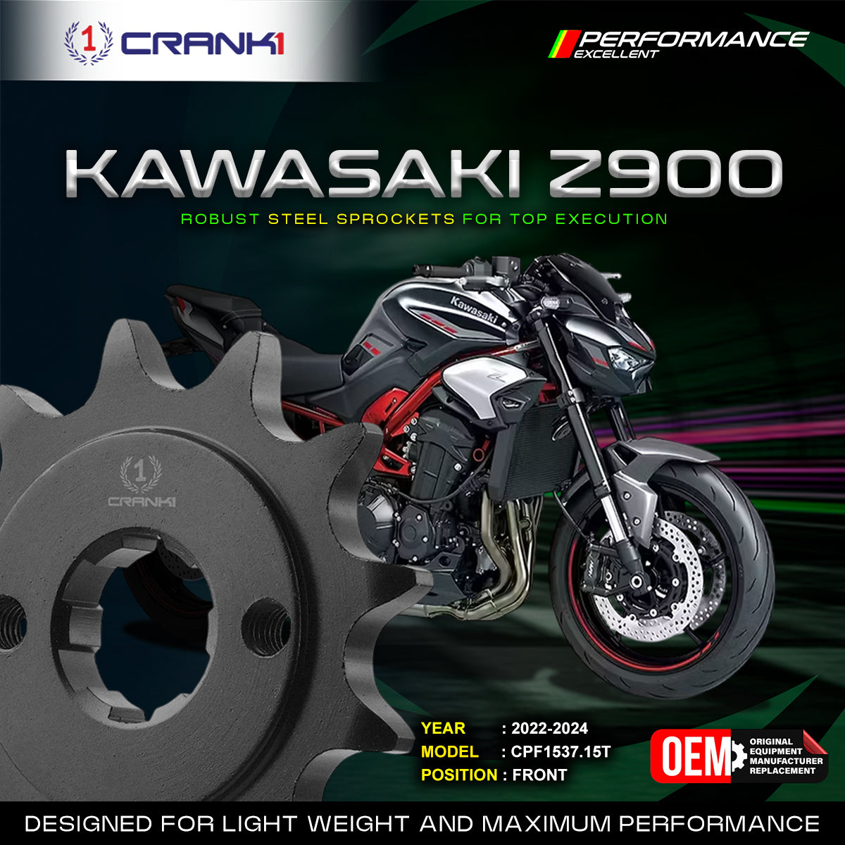 Sprocket For Kawasaki Z900 (2022-2024) - Front - CPF1537.15T