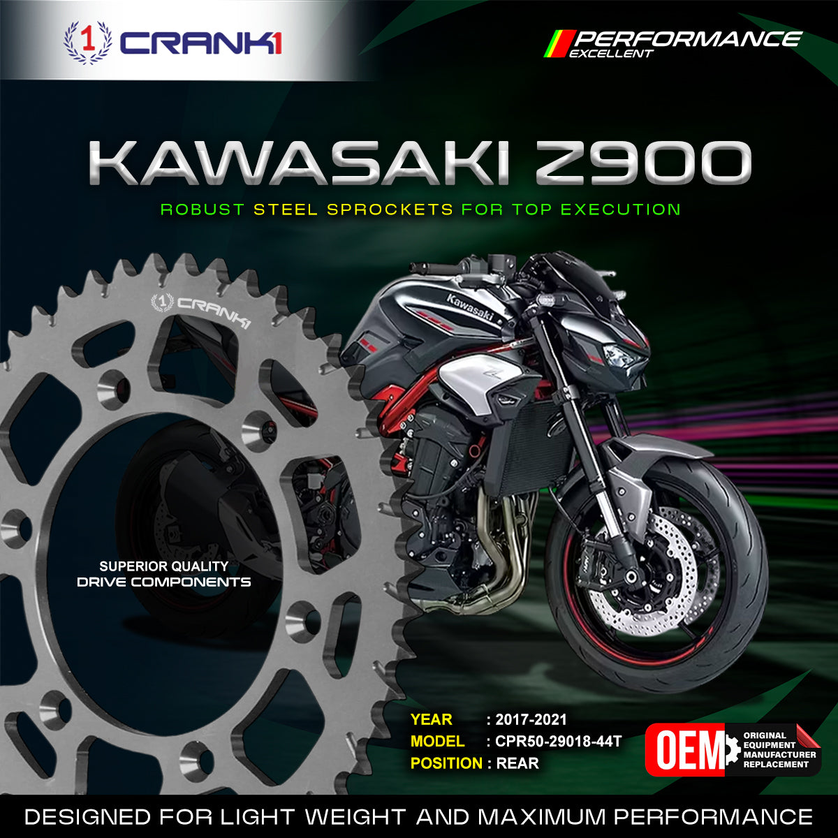 Sprocket For Kawasaki Z900 (2017-2021) - Rear - CPR50-29018-44T