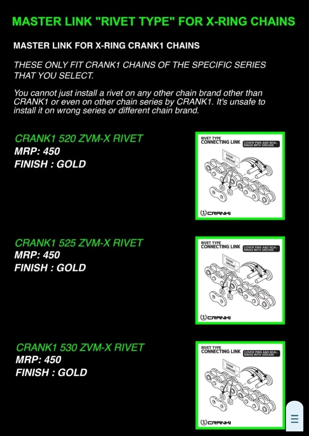 Master Link For X-Ring - 525 ZVM-X-RIVET LOCK