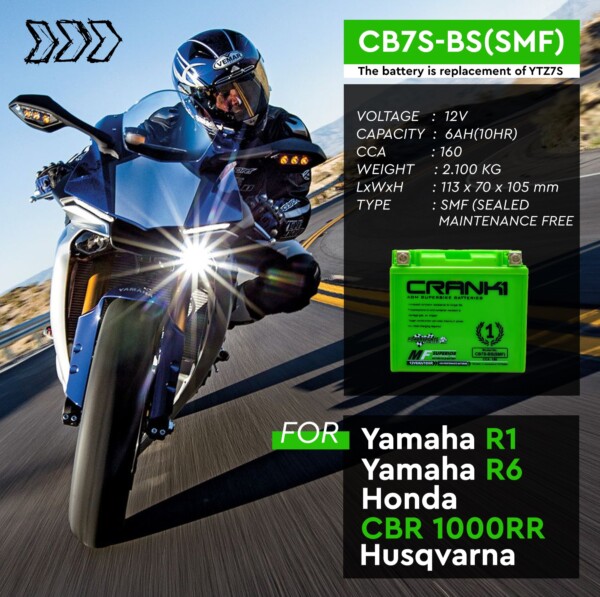 Battery For Honda Cbr 1000RR - CB7S-BS - Factory Activated - Image 2